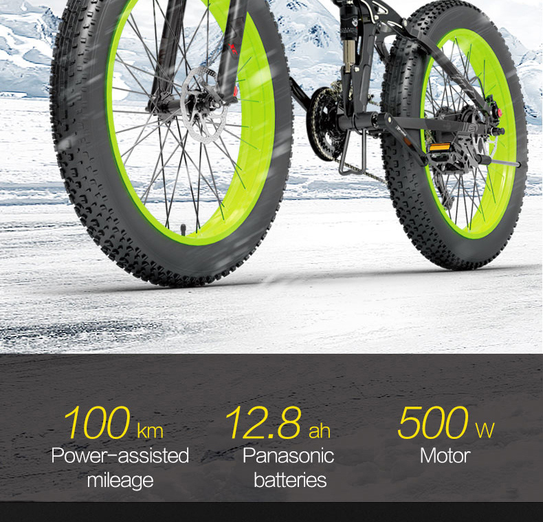 BEZIOR X500 Fat Tire Mountain Bicycle Folding Electric Bike 48V 12.8Ah Removable Battery 500W Brushless Motor 26*4.0 Wheels Aluminum Alloy Frame Shimano 27-speed Shifter Max Speed 35km/h 100KM Power-assisted mileage Range LCD Display IP54 waterproof ZOOM oil Disc Brake - Black Yellow