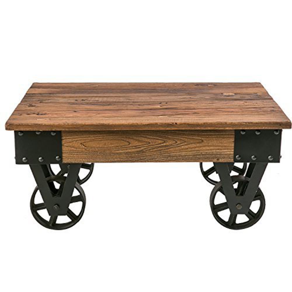 U-STYLE 35.43" Trolley-Shaped Wooden Coffee Table, with Wheels, for Kitchen, Restaurant, Office, Living Room, Cafe - Brown