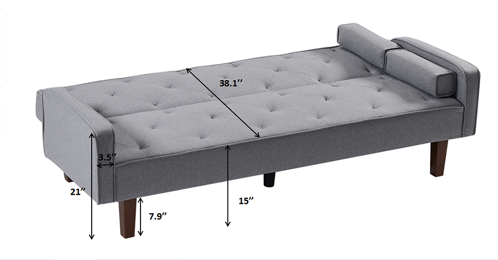 71.65" Polyester Fabric Upholstered Sofa Bed with Wooden Frame, for Living Room, Bedroom, Office, Apartment - Gray