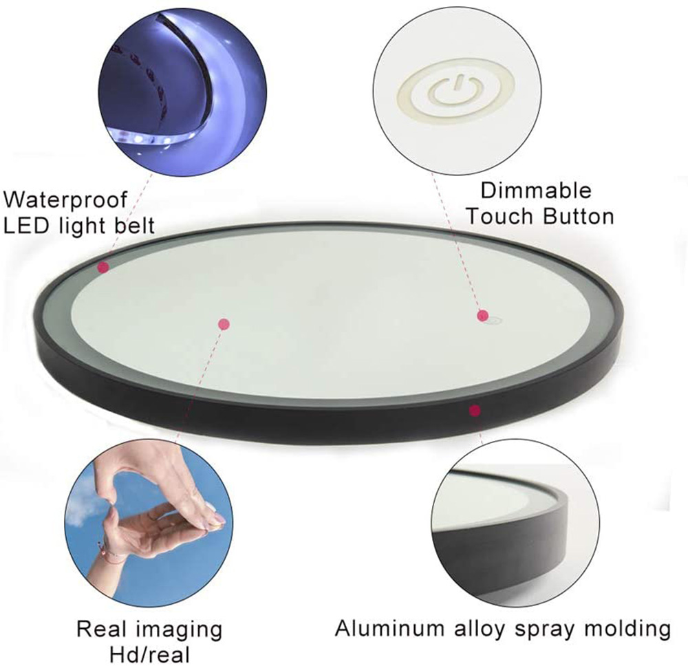 19.7" Round Wall-mounted LED Mirror, for Bathroom, Bedroom, Entrance, Powder Room - Black