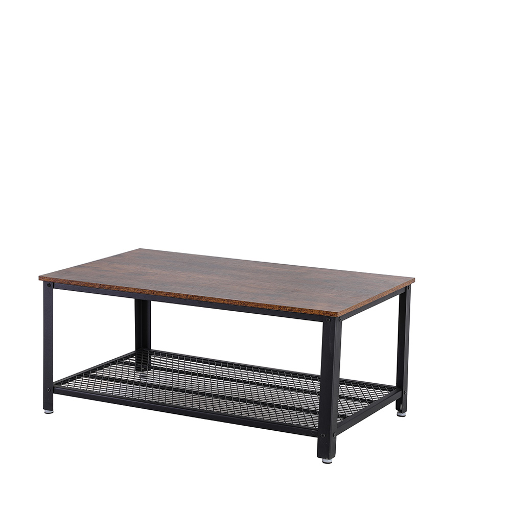 41.7" Rectangle Wooden Coffee Table, with Storage Shelf, and Metal Frame, for Kitchen, Restaurant, Office, Living Room, Cafe - Brown