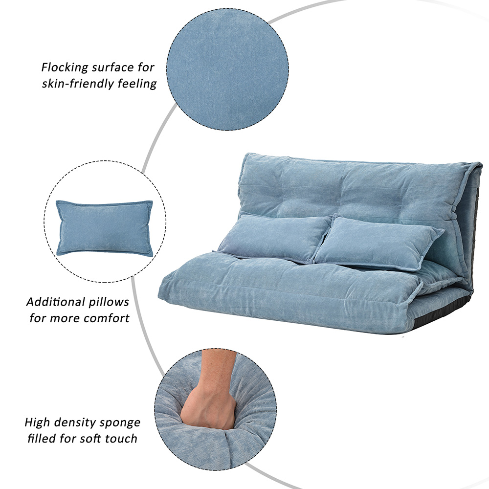 Orisfur 43.3" Polyester Fabric Folding Lazy Sofa Bed with 2 Pillows, and Metal Frame, for Living Room, Bedroom, Office, Apartment - Blue