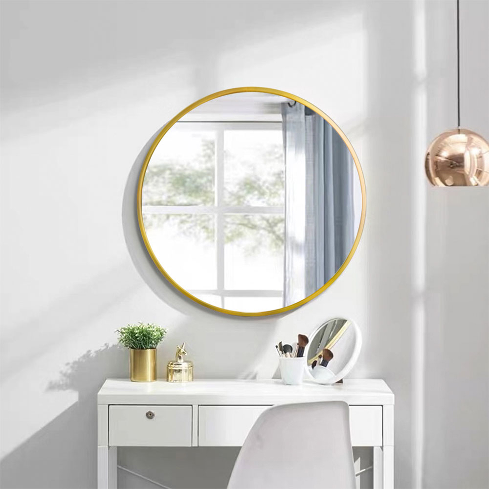 28" Round Wall-mounted Mirror, for Bathroom, Bedroom, Entrance, Powder Room - Gold