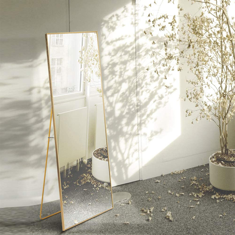 59" Rectangular Floor-standing Full-length Mirror, for Bathroom, Bedroom, Entrance, Powder Room - Gold