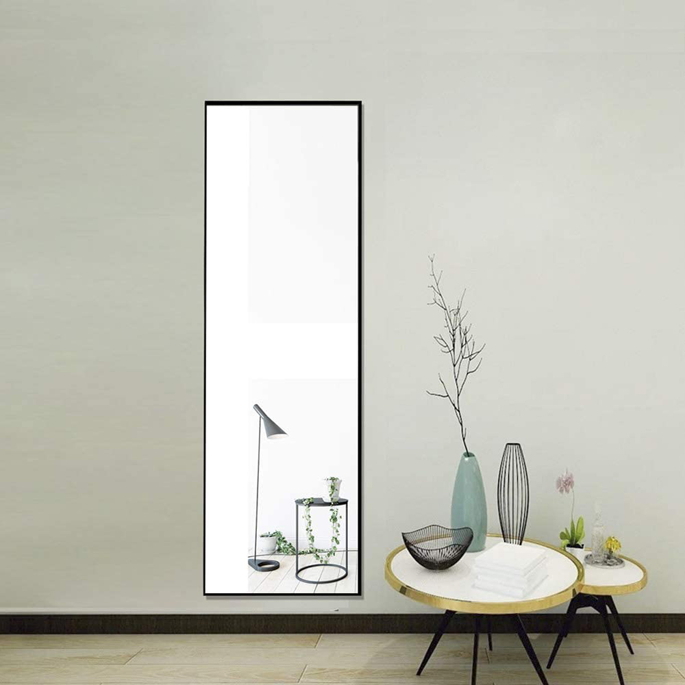 59" Rectangle Full-length Mirror with Aluminum Alloy Frame, for Bathroom, Bedroom, Entrance, Powder Room - Black