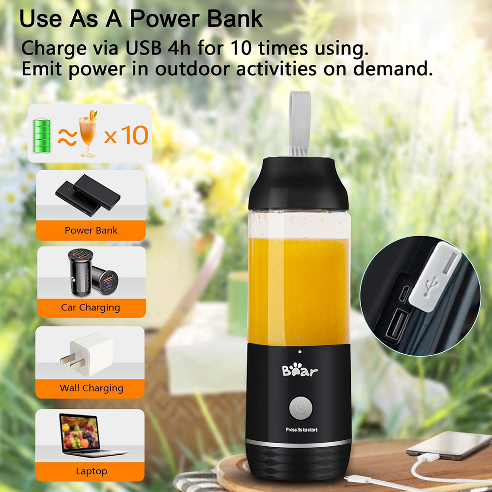 Bear Portable Blender with 11.84oz BPA Free Tritan Blender Bottle, USB Charge, for Shake and Smoothy - Black