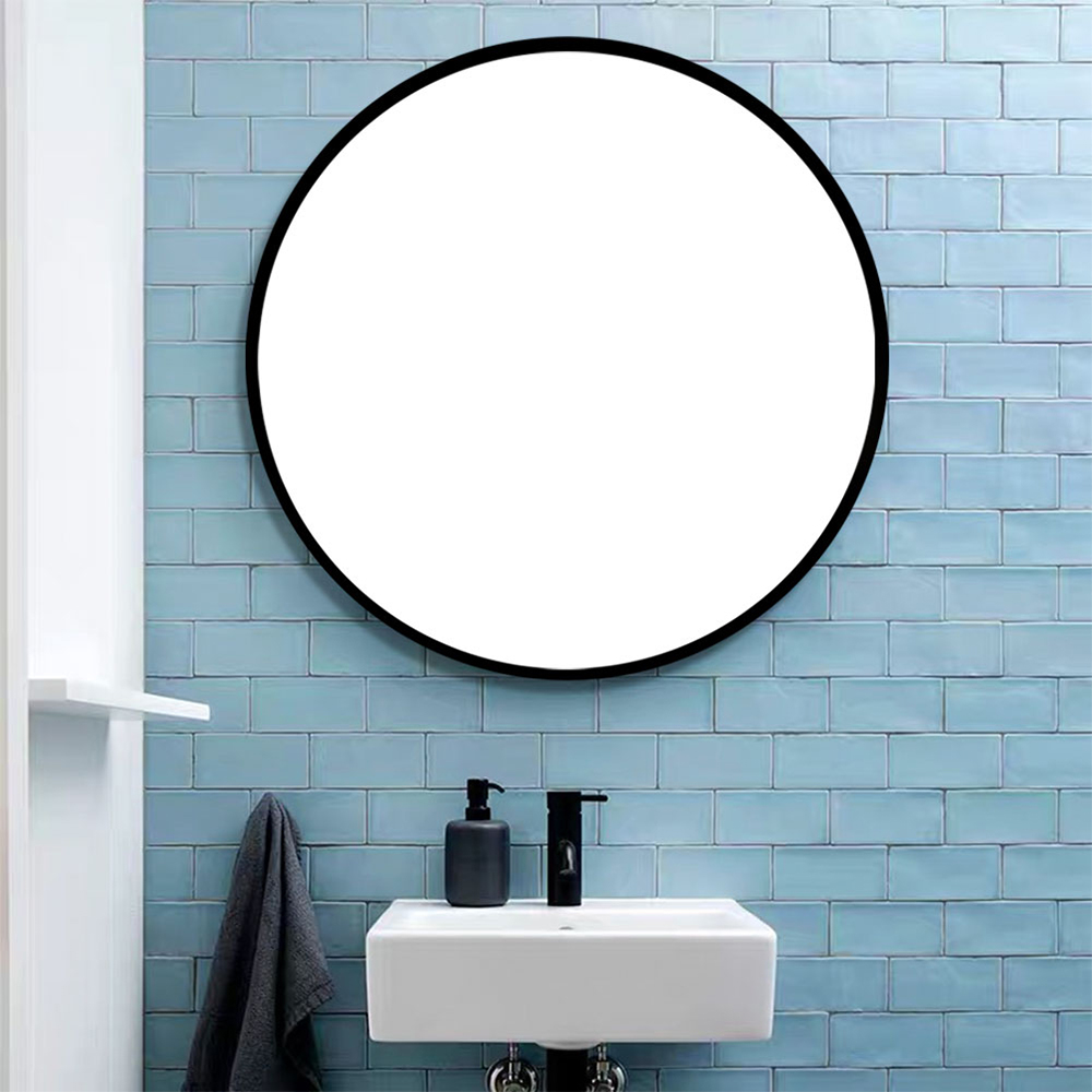 32" Round Wall-mounted Mirror, for Bathroom, Bedroom, Entrance, Powder Room - Black