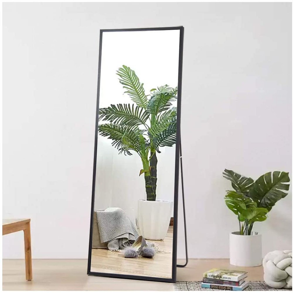 59" Rectangle Full-length Mirror with Aluminum Alloy Frame, for Bathroom, Bedroom, Entrance, Powder Room - Black