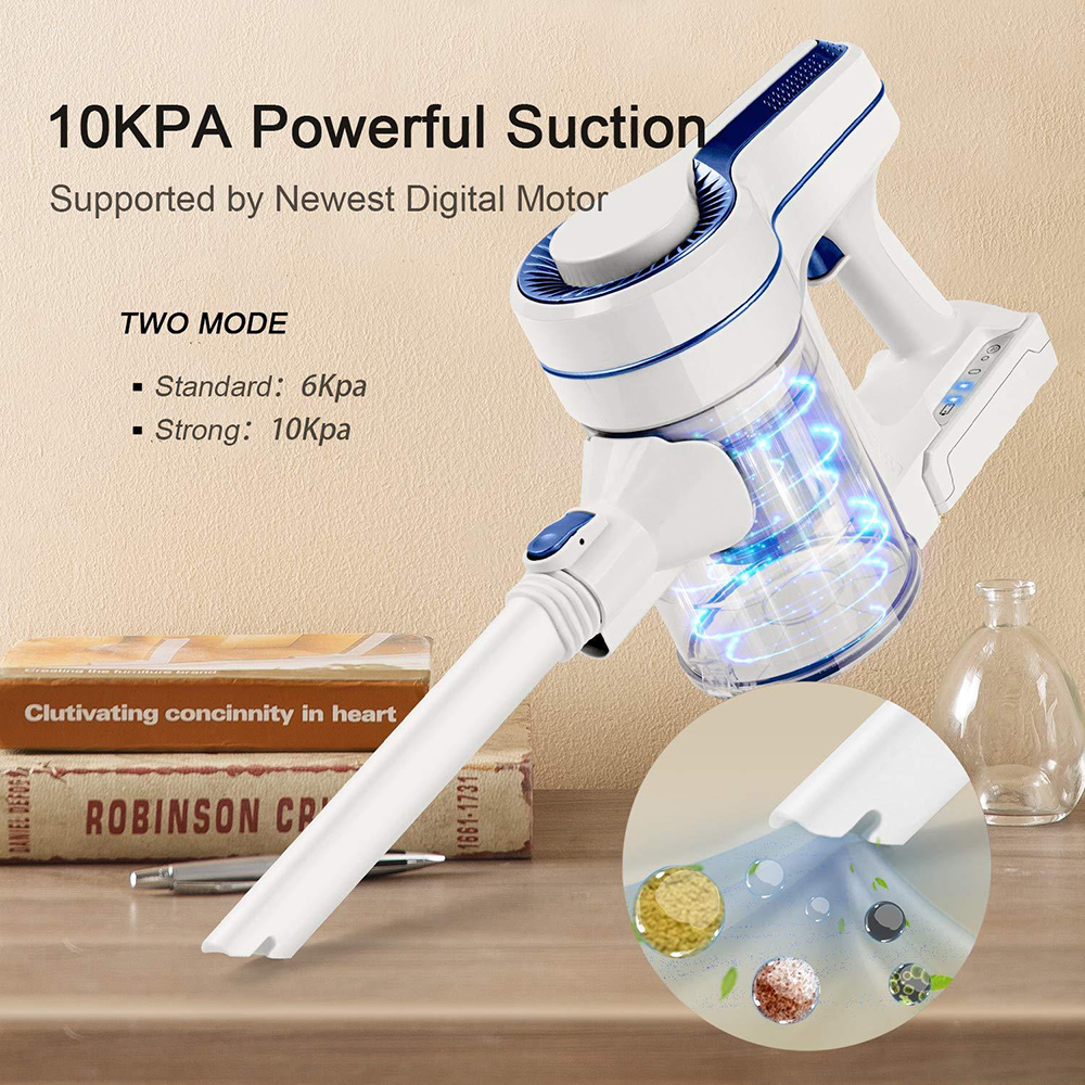 APOSEN 4 in 1 Cordless Vacuum Cleaner 10kpa Strong Suction 2200mAh Removable Battery 35 Minutes Running Time 1.2L Dust Cup - Blue