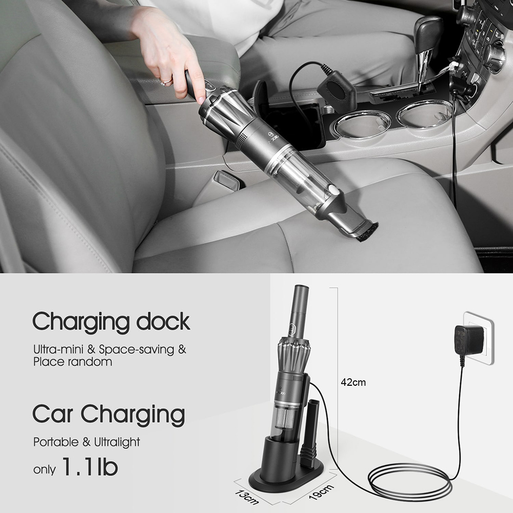 MOOSOO Pro Car Cordless Handheld Vacuum Cleaner 12KPa Suction 15 Minutes Running Time - Black