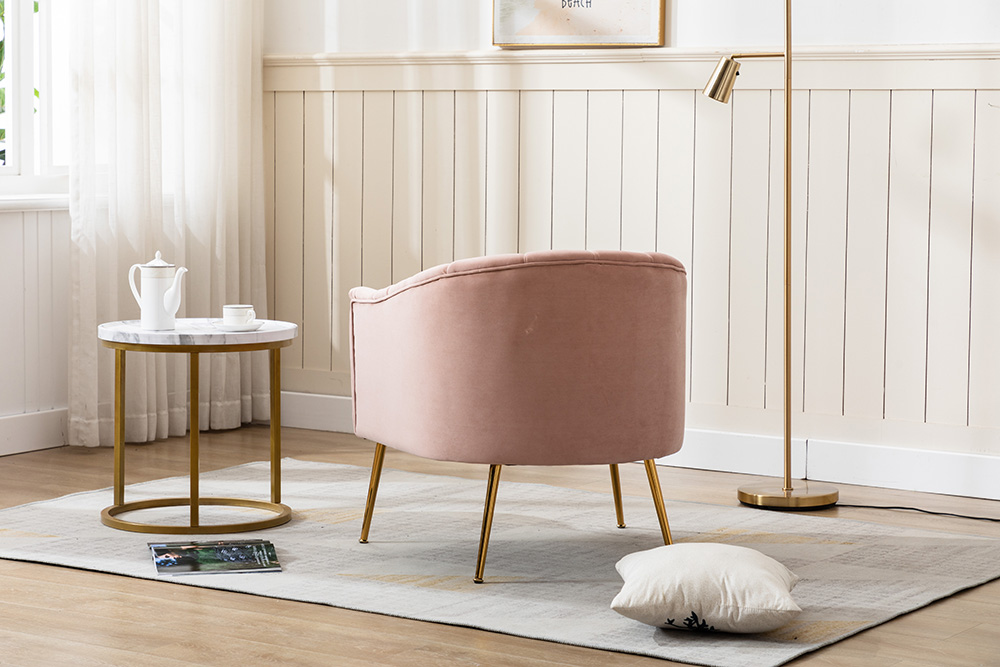 28" Velvet Tufted Upholstered Chair with Curved Backrest and Metal Legs, for Living Room, Bedroom, Dining Room, Office - Pink