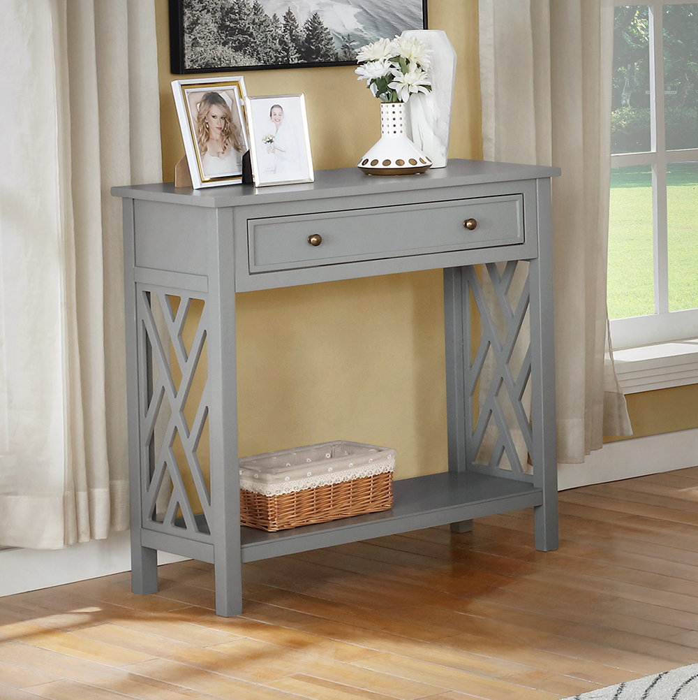 Coventry 32" Wooden Console Table with 1 Storage Drawer, and Bottom Shelf, for Entrance, Hallway, Dining Room, Kitchen - Gray