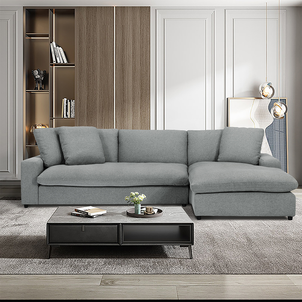 79.13" 3-Seat Polyester Upholstered Sectional Sofa with Right Hand Chaise, Wooden Frame, and Plastic Legs, for Living Room, Bedroom, Office, Apartment - Gray