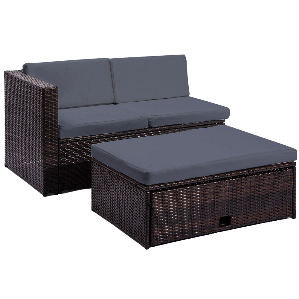 TOPMAX 4 Pieces Outdoor Rattan Furniture Set, Including 2 x 2-seat Sofa, 1-seat Sofa, and Coffee Table, for Garden, Terrace, Porch, Poolside - Gray