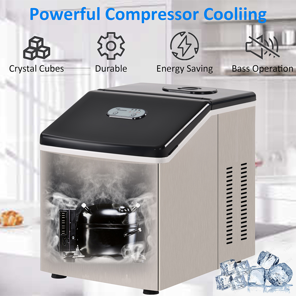 Portable Countertop Ice Maker Machine, for 24 Clear Crystal Ice Cubes in 12Mins, 40 lbs/24H, with Ice Scoop, for Home, Office - Gold