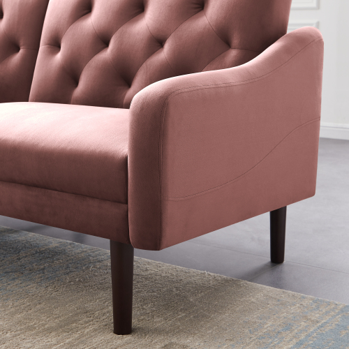 74.8" 2-Seat Velvet Upholstered Sofa Bed with 2 Pillows, and Wooden Frame, for Living Room, Bedroom, Office, Apartment - Pink