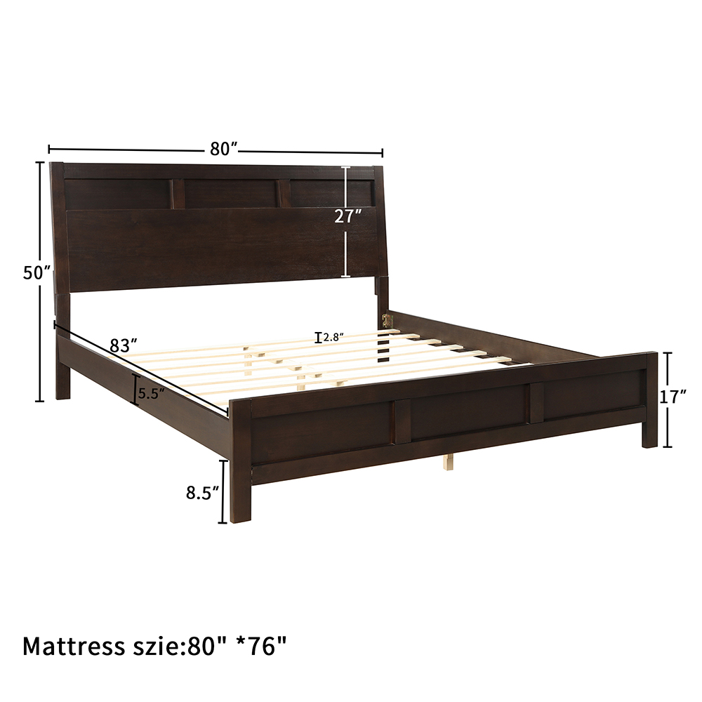 Classic 6 Pieces Wooden Bedroom Furniture Set, Including King-Size Platform Bed, 2 Nightstands, Dresser, Chest, and Mirror - Brown