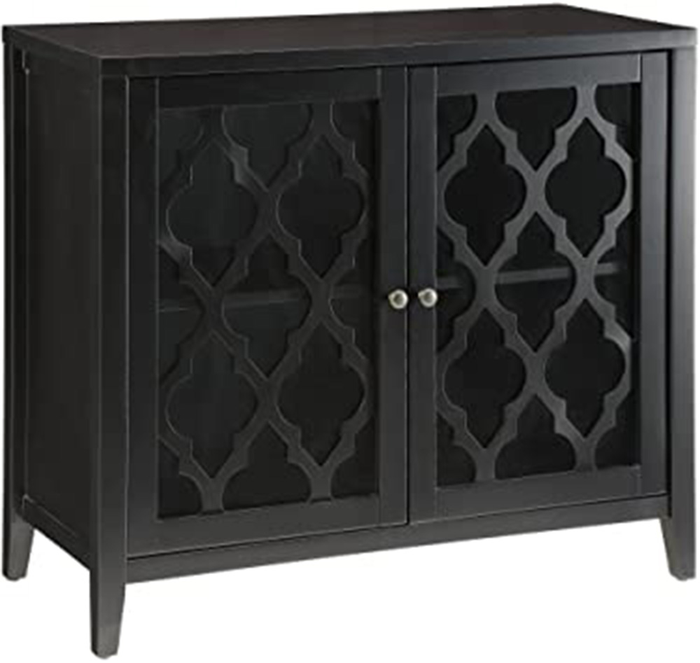 ACME Ceara 34" Console Table with 2-Layer Storage Shelf, and Glass Doors, for Entrance, Hallway, Dining Room, Kitchen - Black