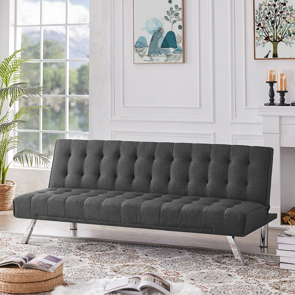 70.08" Fabric Upholstered Convertible Sofa Bed with Wooden Frame, and Metal Legs, for Living Room, Bedroom, Office, Apartment - Dark Gray