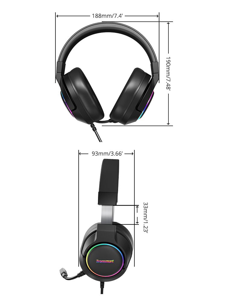 Tronsmart Sparkle Virtual 7.1  Gaming Headset with RGB Lighting, USB Port