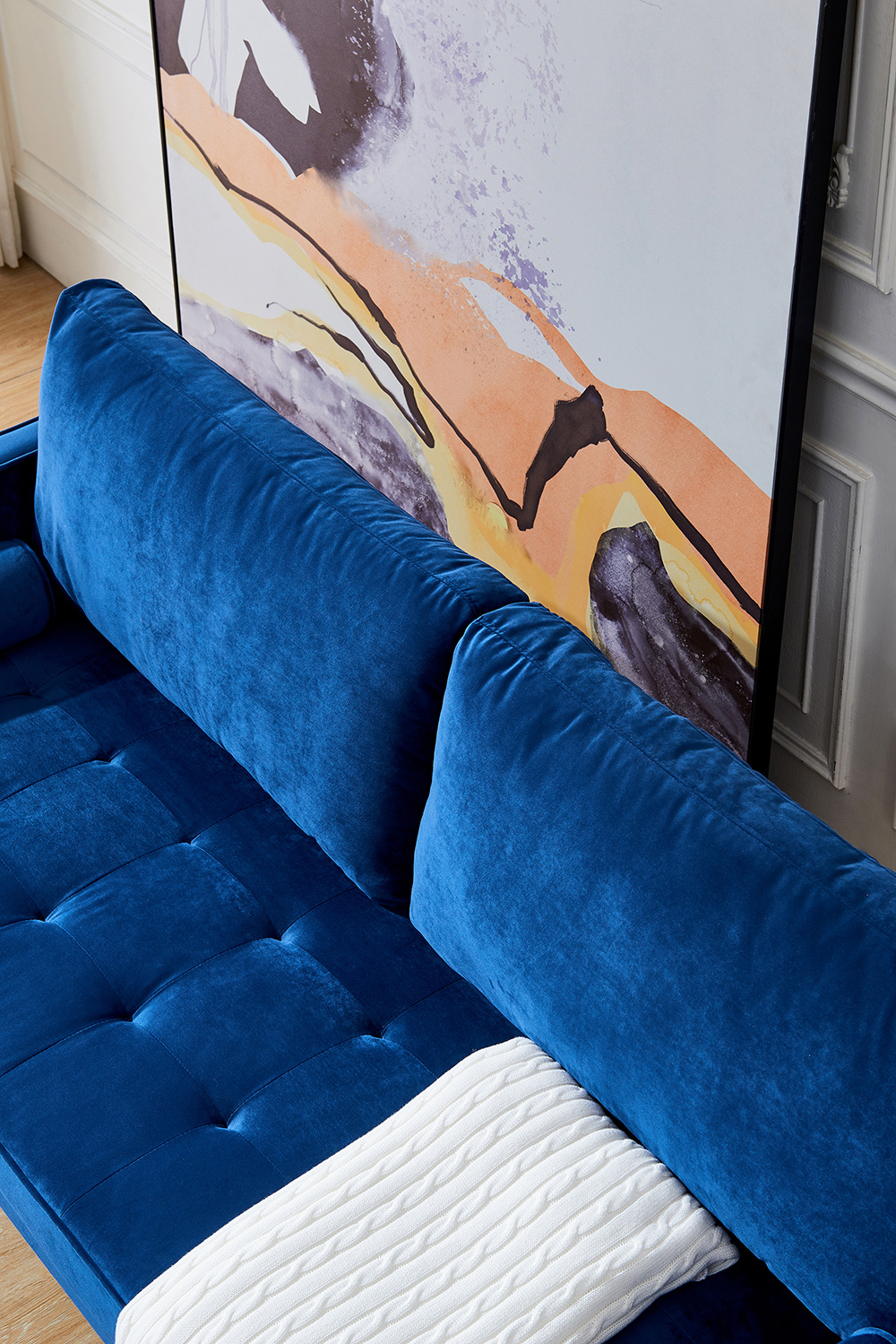 75.6" 3-Seat Velvet Upholstered Sofa with Wooden Frame, for Living Room, Bedroom, Office, Apartment - Blue