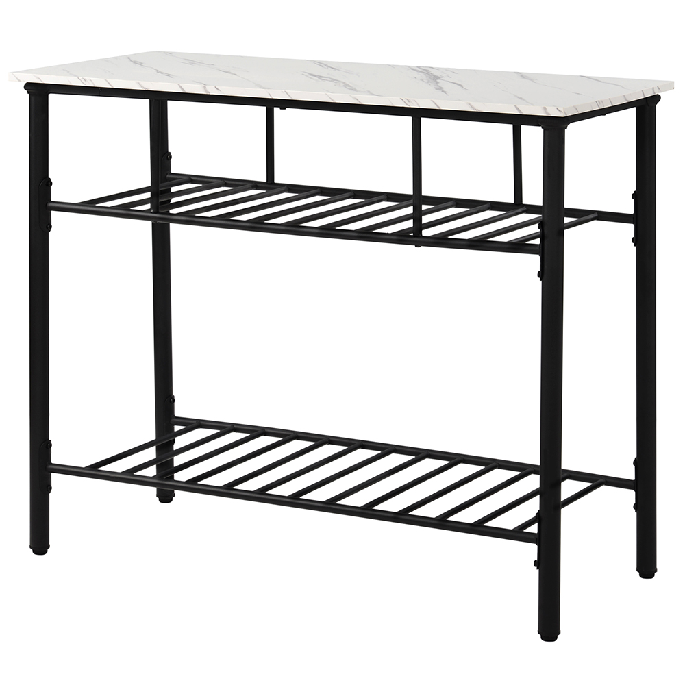 TOPMAX Rustic Farmhouse Style Counter Height Dining Table, with 2-Layer Storage Shelves - White + Black