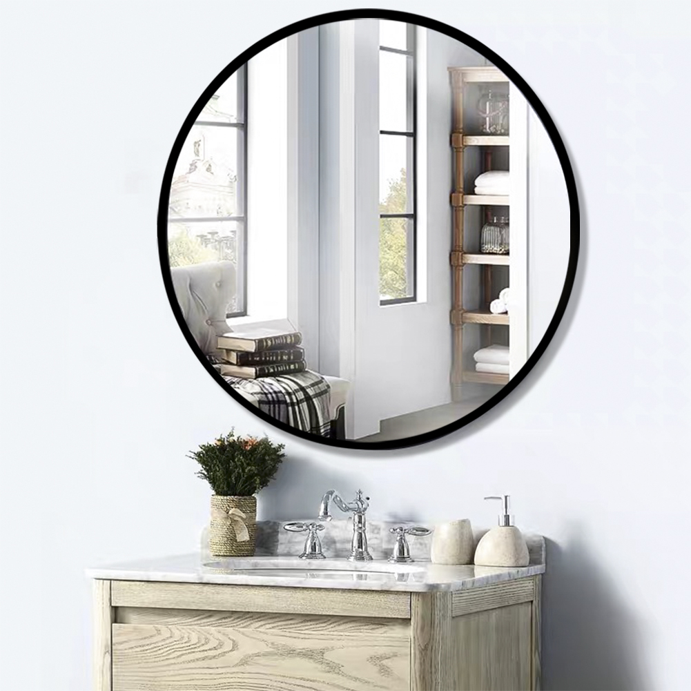 32" Round Wall-mounted Mirror, for Bathroom, Bedroom, Entrance, Powder Room - Black