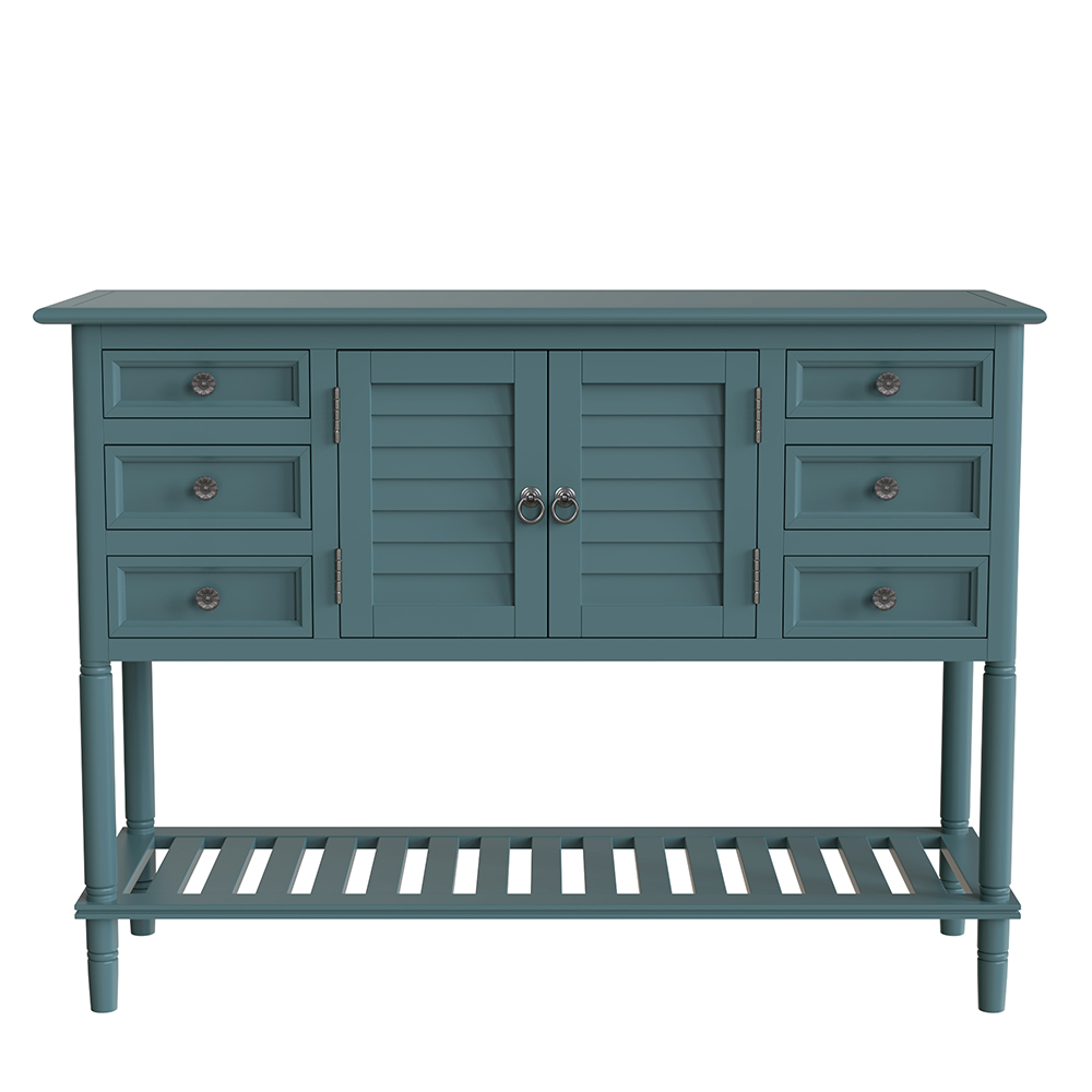 U-STYLE 45'' Retro Style Wooden Console Table with 6 Storage Drawers, 1 Cabinets and Bottom Shelf, for Entrance, Hallway, Dining Room, Kitchen - Green