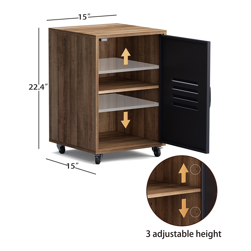 14.96" MDF Storage Cabinet with Wheels and 2-layer Shelf, for Living Room, Bedroom, Office, Hallway - Natural