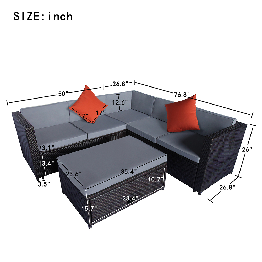 TOPMAX 4 Pieces Outdoor Rattan Furniture Set, Including 2 x 2-seat Sofa, 1-seat Sofa, and Coffee Table, for Garden, Terrace, Porch, Poolside - Gray