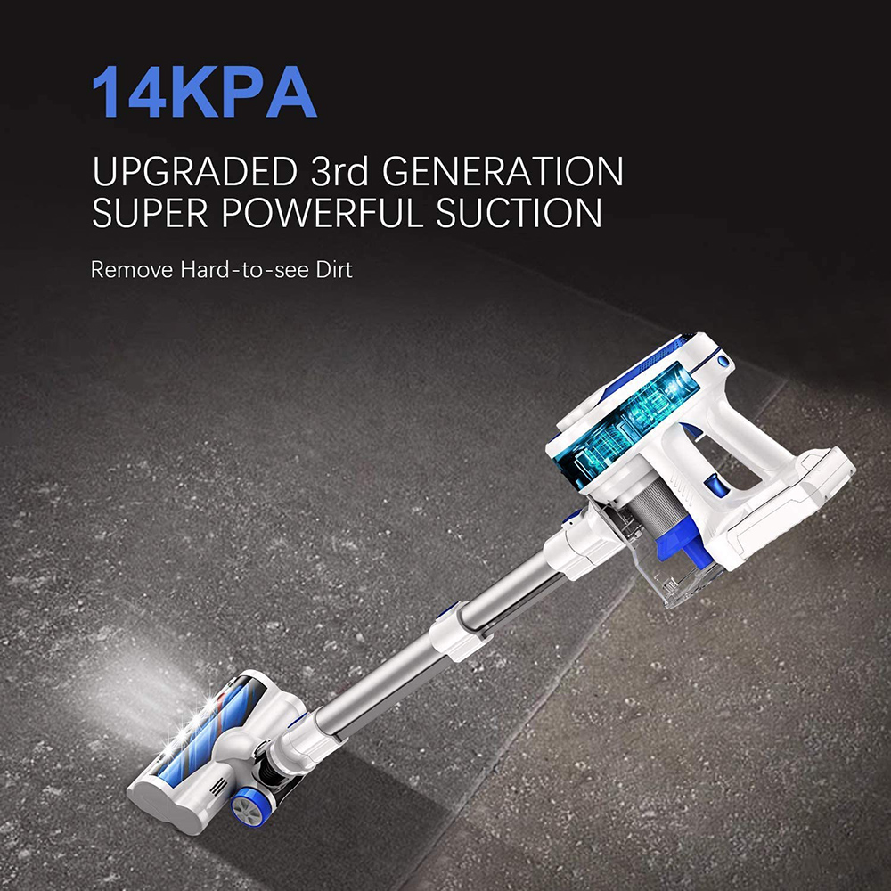 APOSEN Cordless Vacuum Cleaner 150W Motor 14Kpa Suction 2200mAh Battery 30 Minutes Run Time - Blue + White