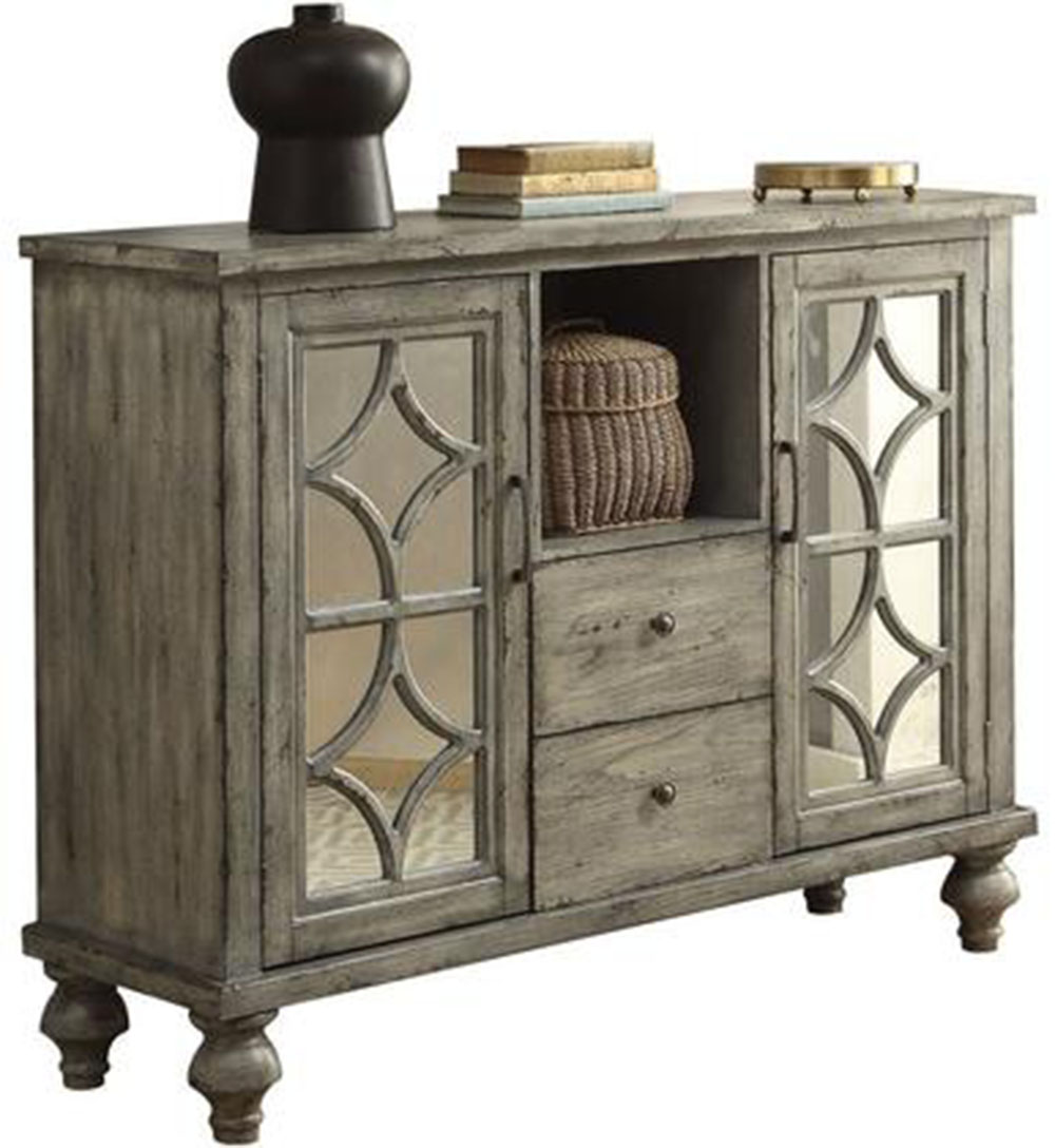 ACME Velika 48" Wooden Console Table with 2 Storage Drawers, and 2 Doors, for Entrance, Hallway, Dining Room, Kitchen - Gray