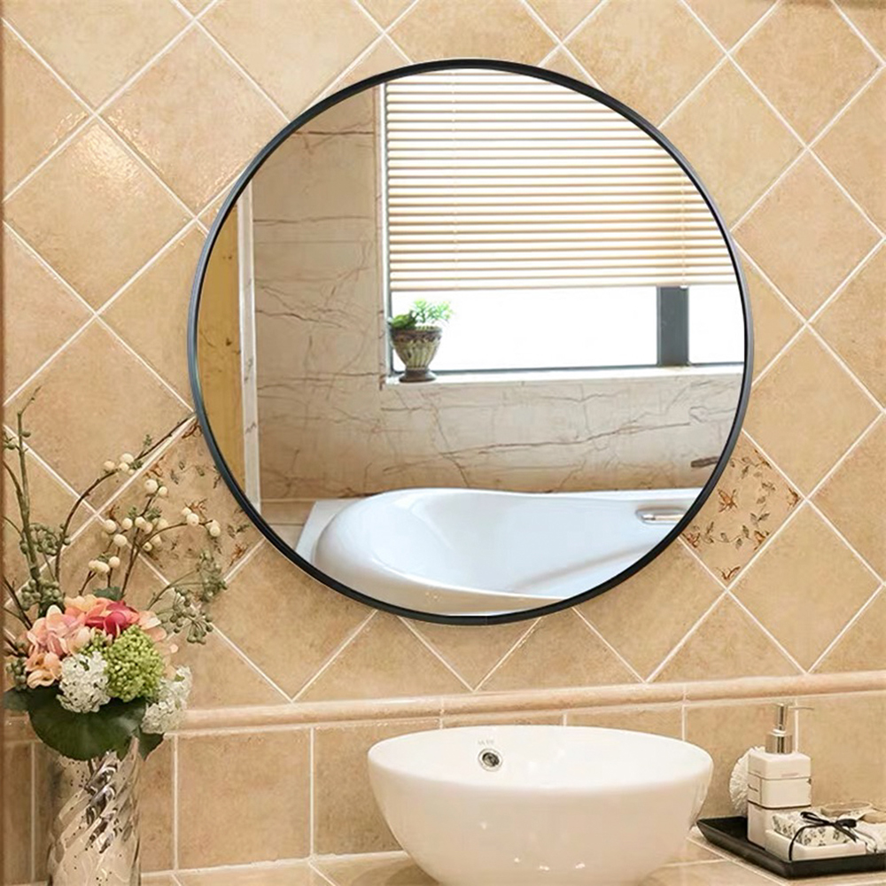 24" Round Wall-mounted Mirror, for Bathroom, Bedroom, Entrance, Powder Room - Black