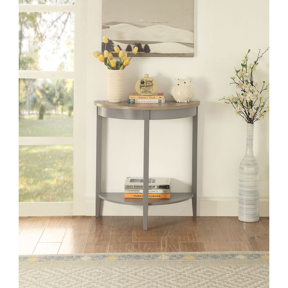 ACME Justino 26" Half-Moon Shape Console Table with Storage Shelf, for Entrance, Hallway, Dining Room, Kitchen - Gray