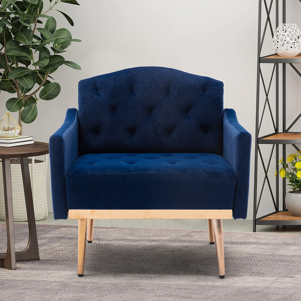 COOLMORE Velvet Sofa Chair With Plywood Frame, And Metal Feet, For Living Room, Bedroom, Office, Apartment - Blue 6 COOLMORE Velvet Sofa Chair with Plywood Frame, and Metal Feet, for Living Room, Bedroom, Office, Apartment - Blue