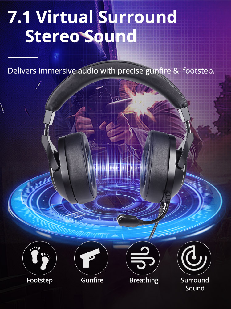 Tronsmart Sparkle Virtual 7.1  Gaming Headset with RGB Lighting, USB Port