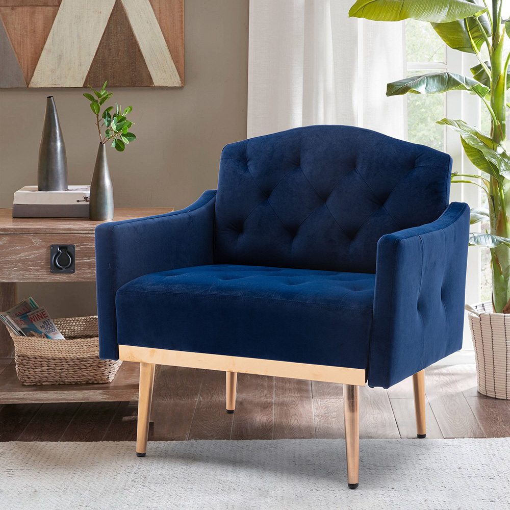 COOLMORE Velvet Sofa Chair with Plywood Frame, and Metal Feet Blue ...