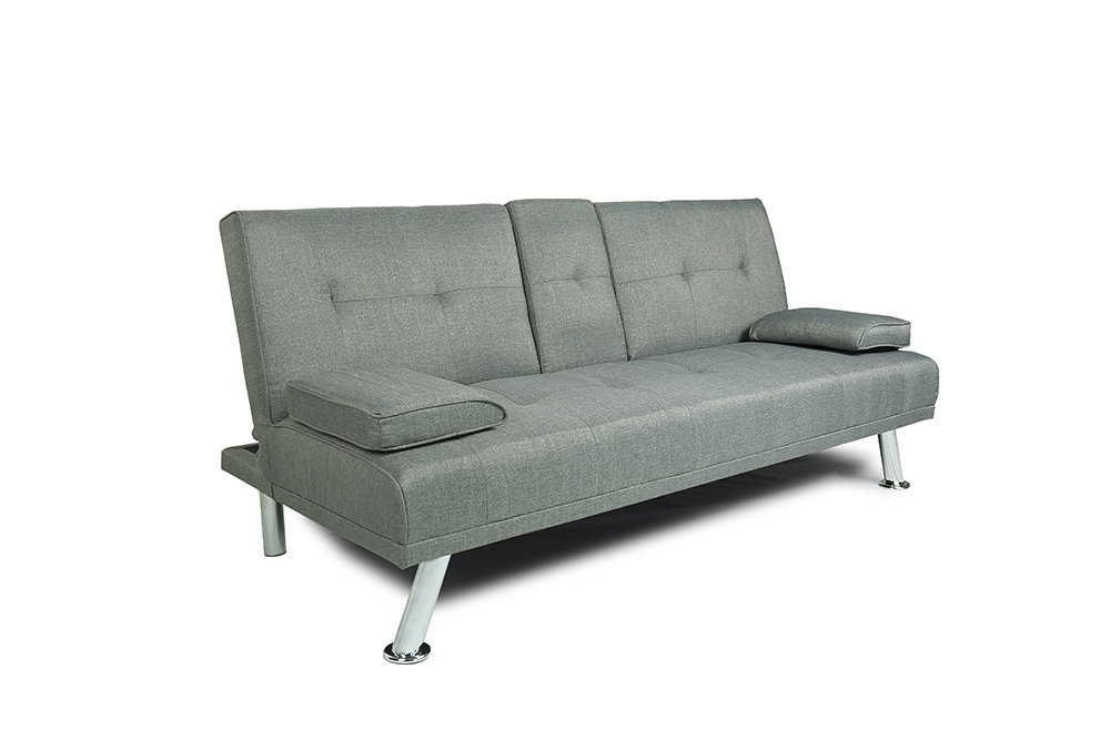 66.1" Polyester Upholstered Sofa Bed with 2 Cup Holders, Wooden Frame, and Metal Legs, for Living Room, Bedroom, Office, Apartment - Light Gray