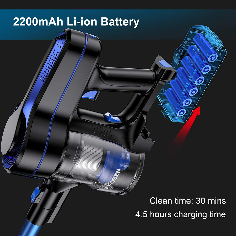 APOSEN H251 Cordless Vacuum Cleaner 250W Brushless Motor 24000pa Suction 2200mAh Battery 30 Minutes Run Time - Blue + Black