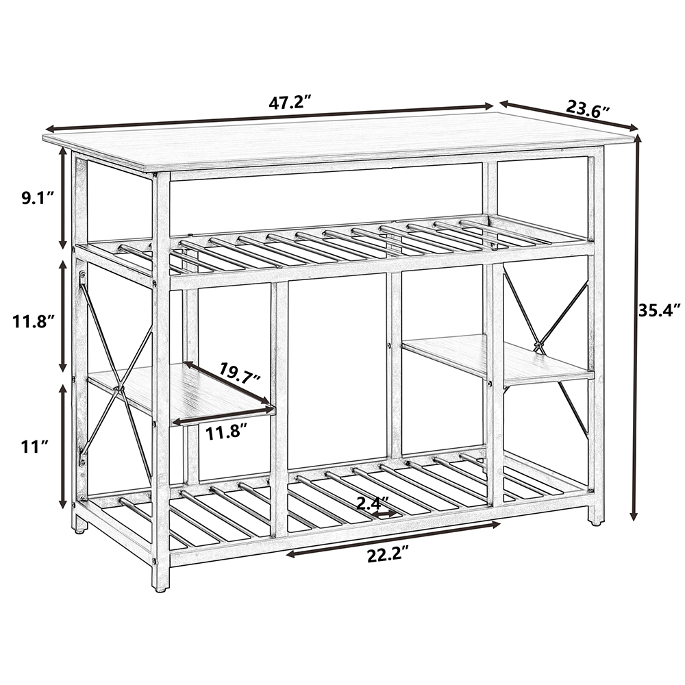 TOPMAX Multifunctional Counter Height Dining Table, with Storage Shelves - Brown