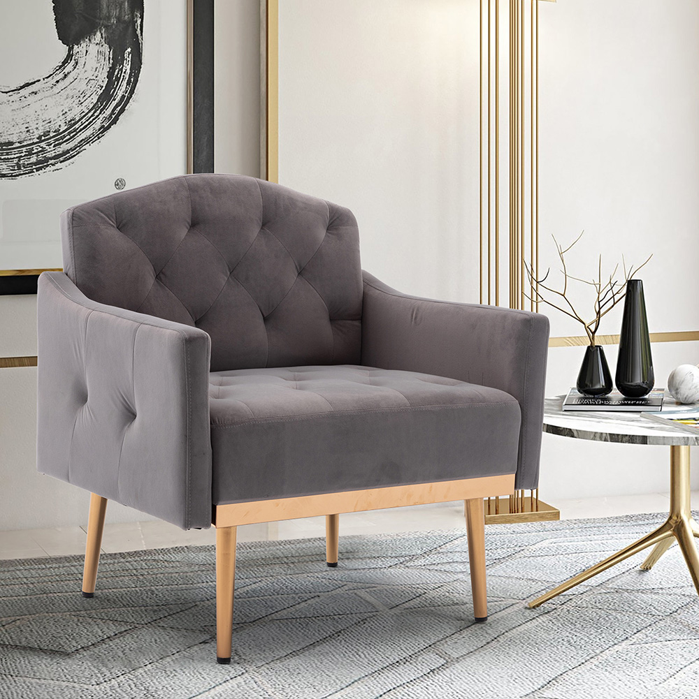 COOLMORE Velvet Sofa Chair with Plywood Frame, and Metal Feet Gray ...