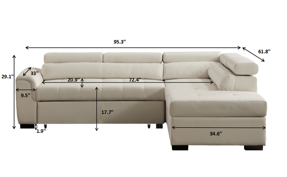 Seat L Shaped Corner Leather Sofa Bed, White Leather Sofa Bed With Storage