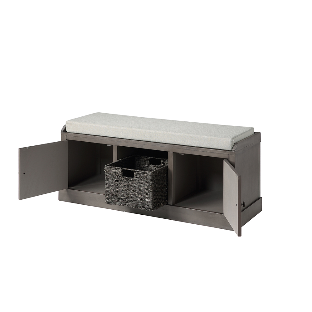 U-STYLE 45.7" Storage Bench with 2 Cabinets, 1 Basket, and Wooden Frame, for Entrance, Hallway, Bedroom, Living Room - Gray