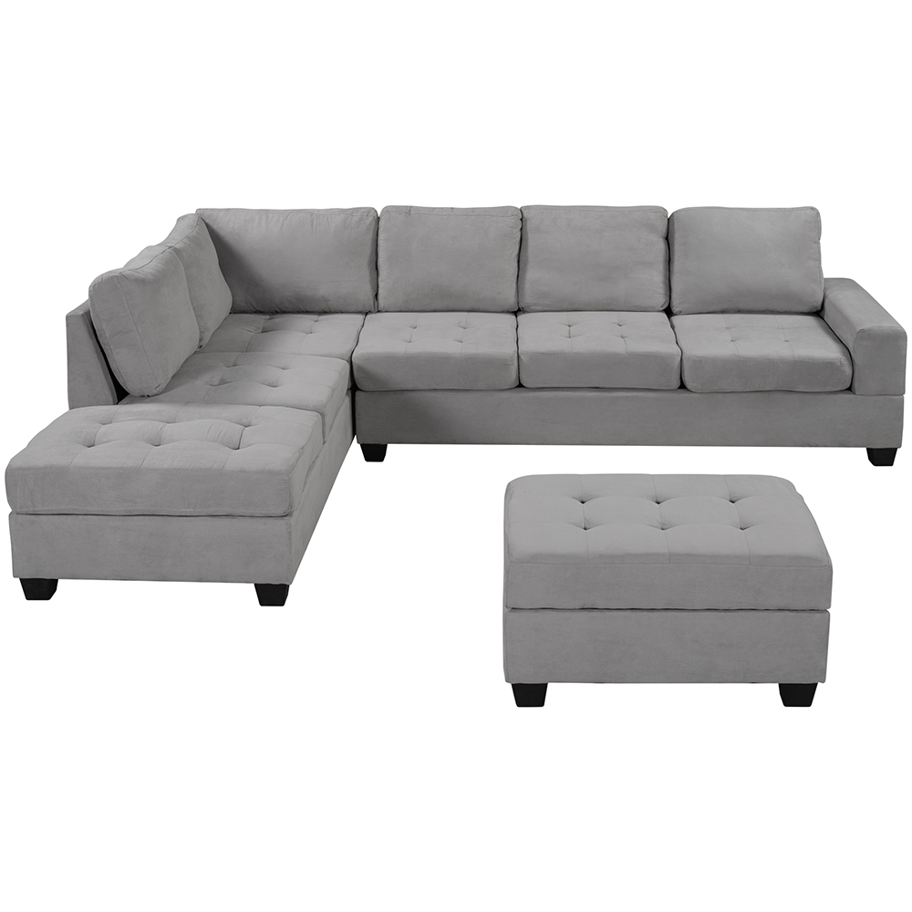 Orisfur 112" Fabric Upholstered Convertible Sectional Sofa with Storage Ottoman, Wooden Frame, and Two Cup Holders, for Living Room, Bedroom, Office, Apartment - Gray