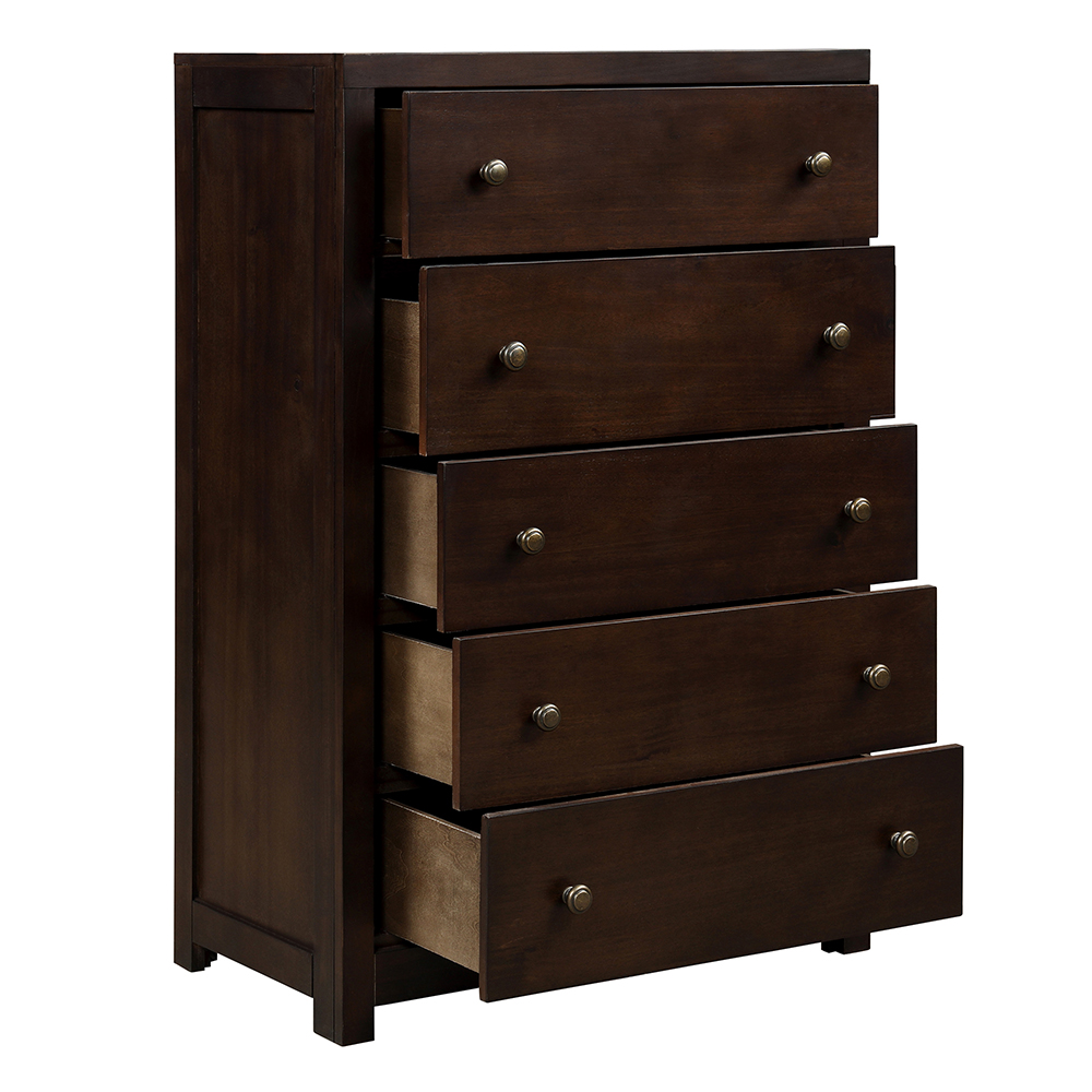 29" Solid Wood Chest with 5 Storage Drawers, for Bedroom, Living Room, Entrance - Brown