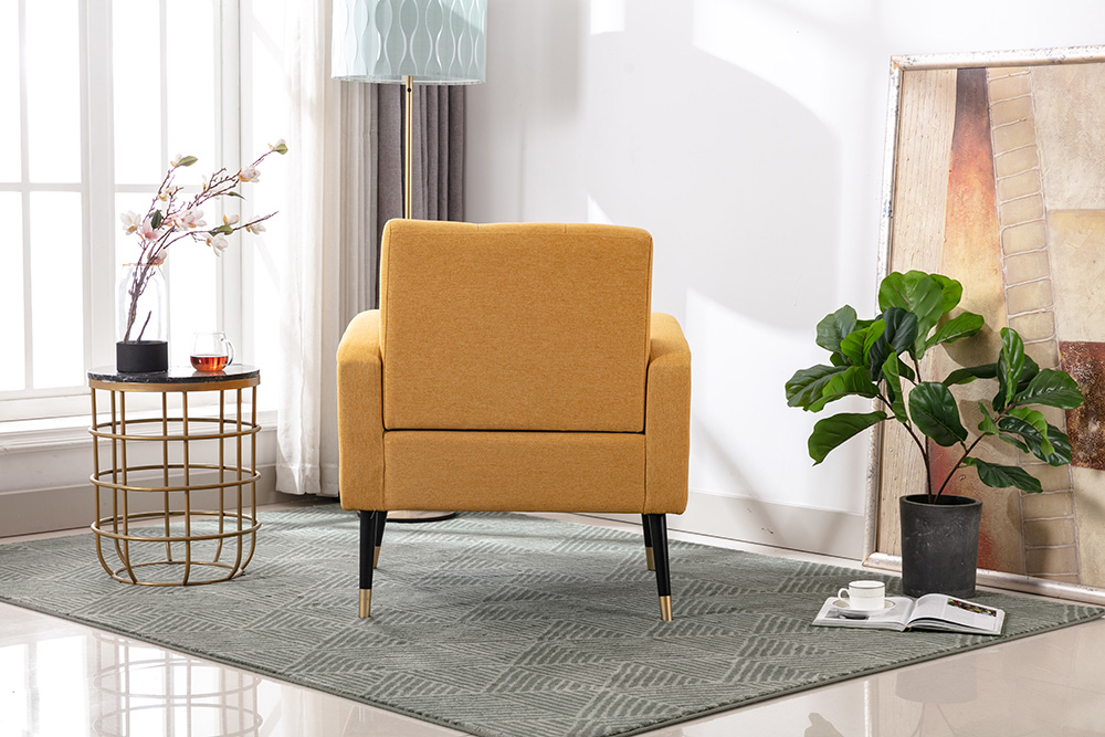 30" Linen Upholstered Chair with Tufted Backrest and Metal Legs, for Living Room, Bedroom, Dining Room, Office - Yellow