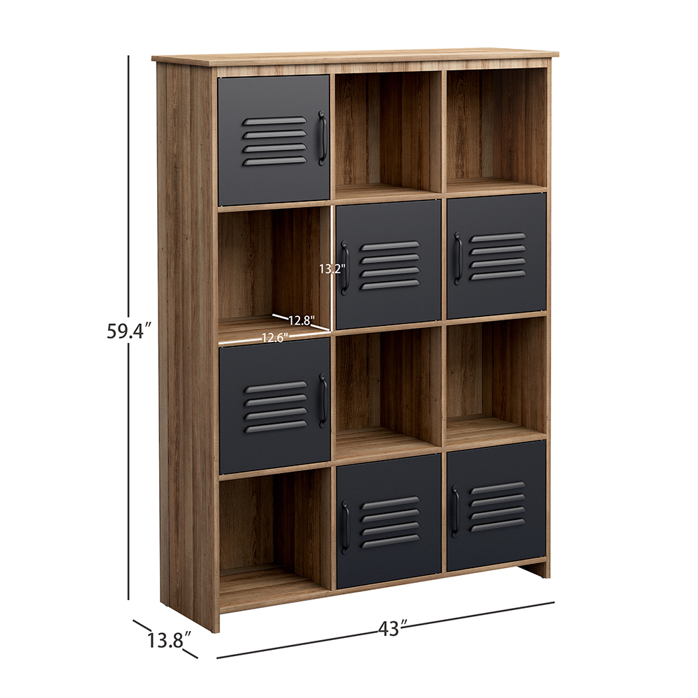 42.91" 12-Compartment Design MDF Bookcase with 6 Storage Cabinets and 6 Open Shelves, for Living Room, Bedroom, Office, Hallway - Natural