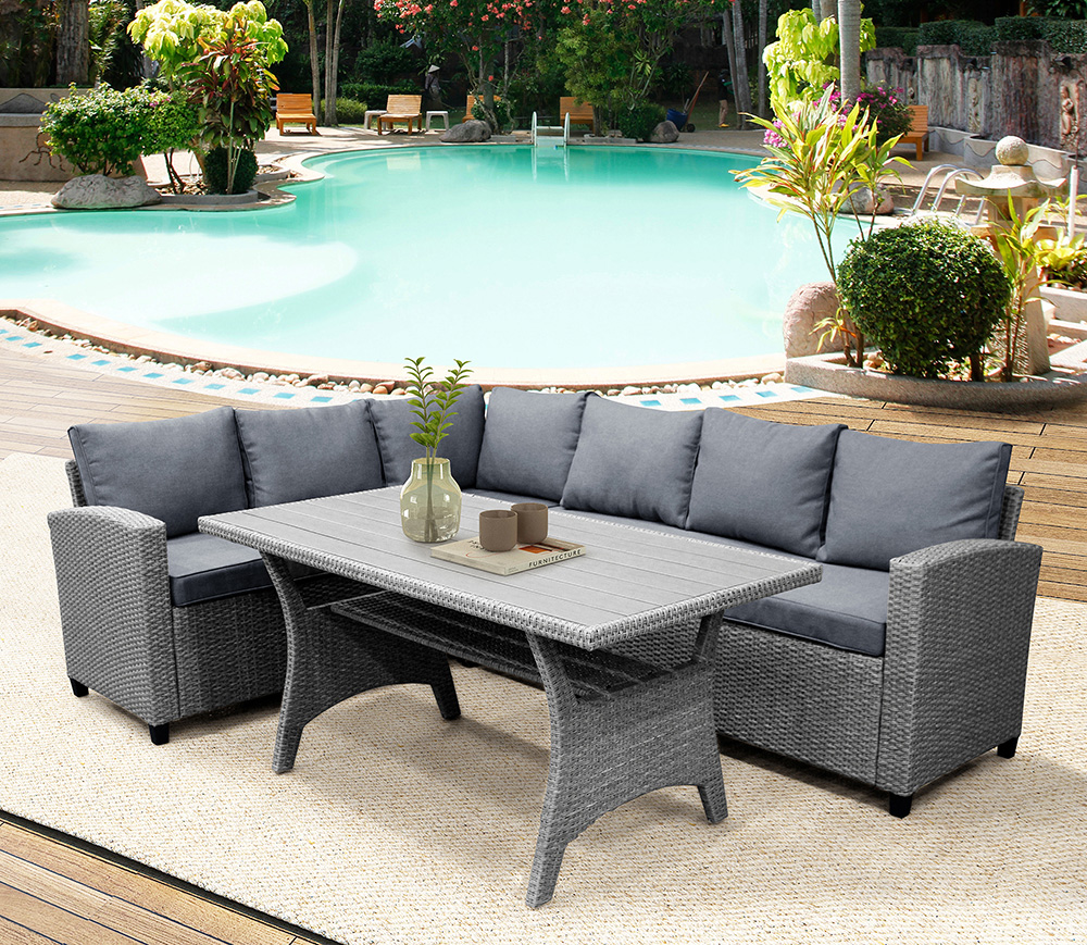 TOPMAX 3 Pieces Outdoor Rattan Furniture Set, Including 2 Sofas, and Coffee Table, for Garden, Terrace, Porch, Poolside - Gray