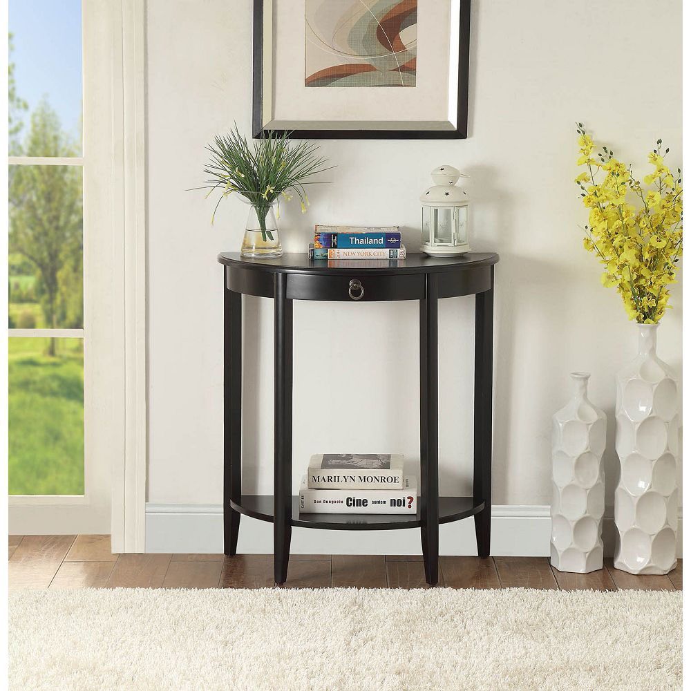 ACME Justino 26" Half-Moon Shape Console Table with Storage Shelf, for Entrance, Hallway, Dining Room, Kitchen - Black