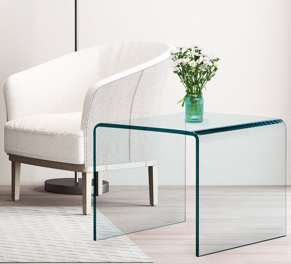 19" Rectangle Tempered Glass Coffee Table, for Kitchen, Restaurant, Office, Living Room, Cafe - Transparent